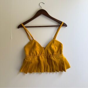 Yellow Smocked Pleated Crop Camisole